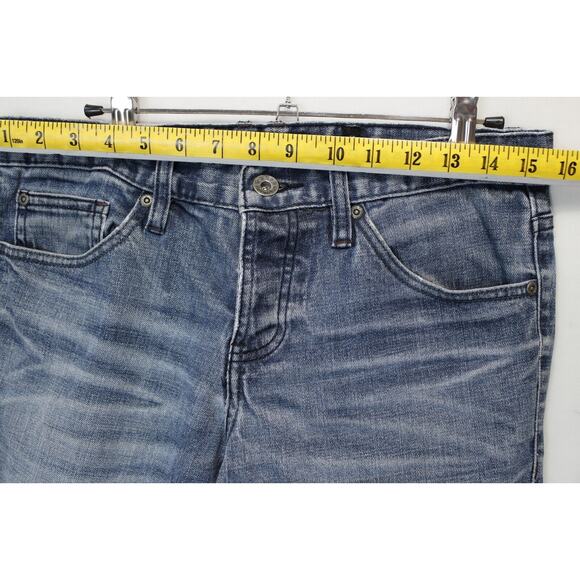 XXX Rude Button Fly Skinny Jeans Men 30 / 34 Distressed Ripped Blue Denim - Picture 5 of 14